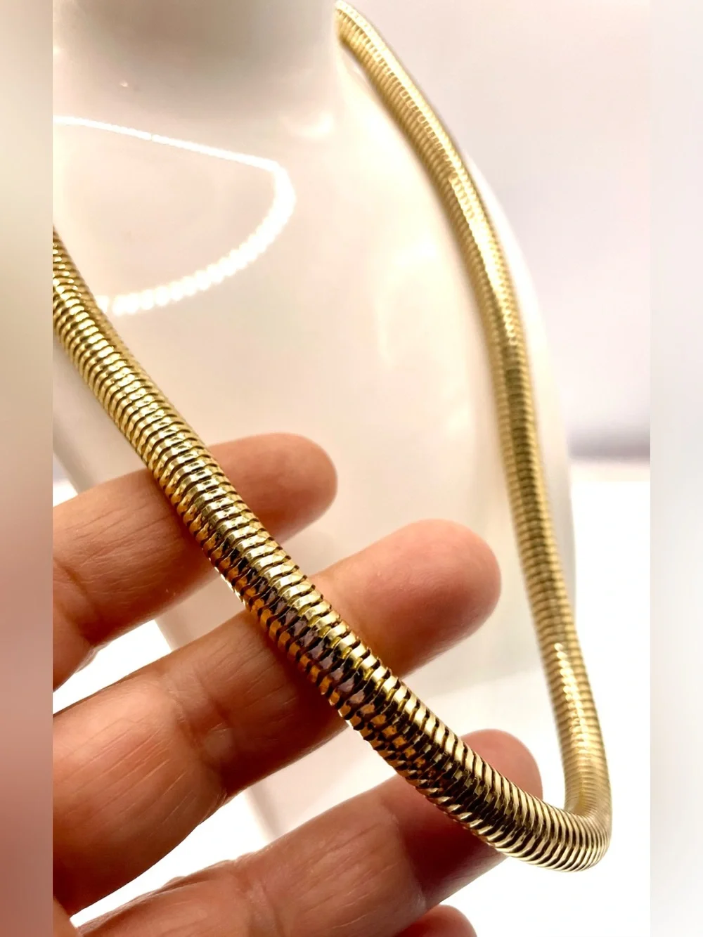 Vintage Gold Tone Wide Snake Chain Necklace 20” Bold Statement Minimalist 90s